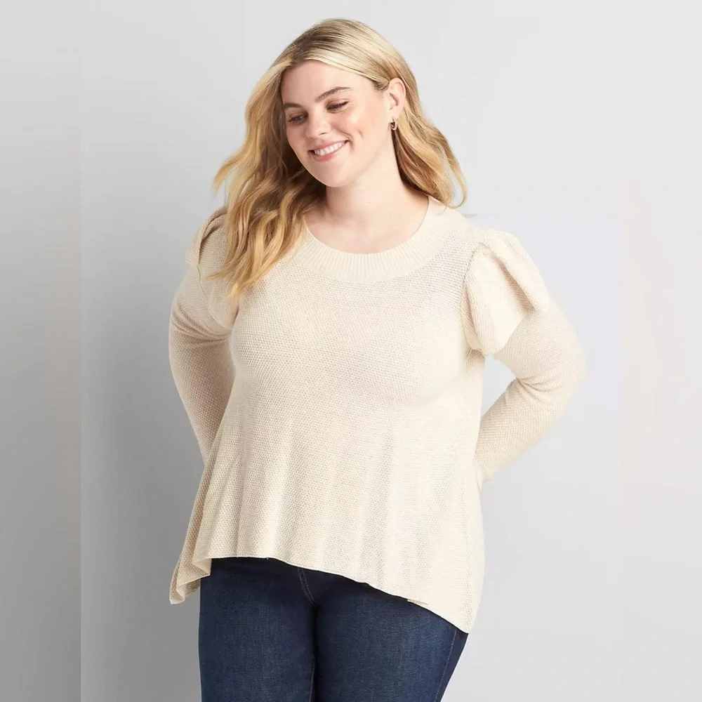 Lane Bryant Long Ruffle-Sleeve Sweater in Oatmeal Sz 18/20